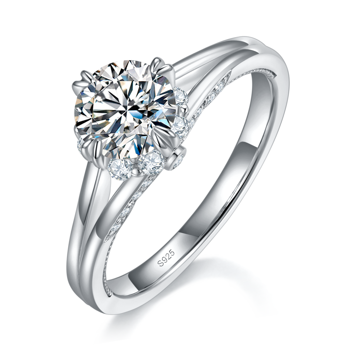 Y-shaped Love Claw Women's Ring S925 Silver Plated Platinum Customized Selection Main Stone Moissanite 1.0ct/Side Stone Cubic Zirconia