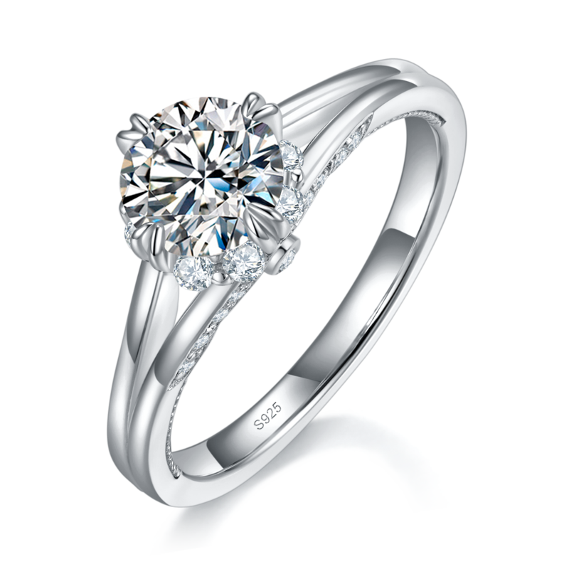 Y臂爱心爪Women's RingS925银镀白金定制选款主石Moissanite1.0ct/副石高碳钻