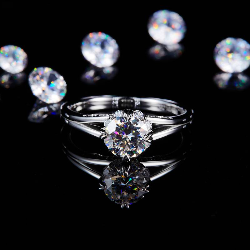 Y臂爱心爪Women's RingS925银镀白金定制选款主石Moissanite1.0ct/副石高碳钻