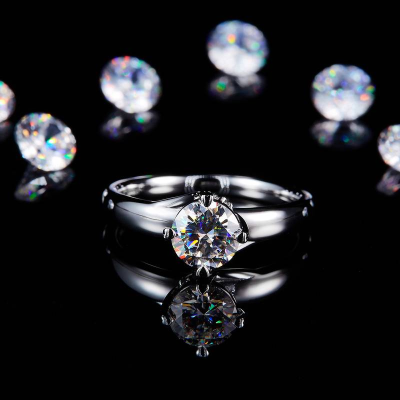 爱心四爪Women's RingS925银镀白金定制选款主石Moissanite1.0ct/副石高碳钻