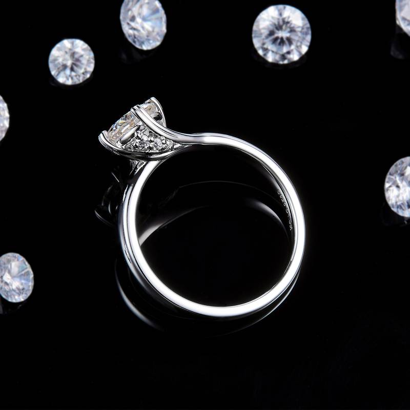 爱心四爪Women's RingS925银镀白金定制选款主石Moissanite1.0ct/副石高碳钻