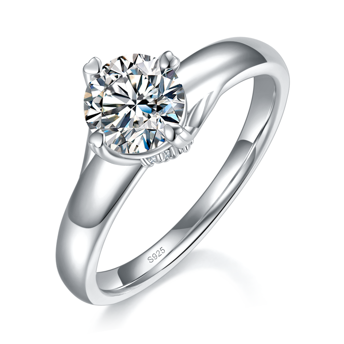 Love Four Claw Women's Ring S925 Silver Plated Platinum Customized Selection Main Stone Moissanite 1.0ct/Side Stone Cubic Zirconia