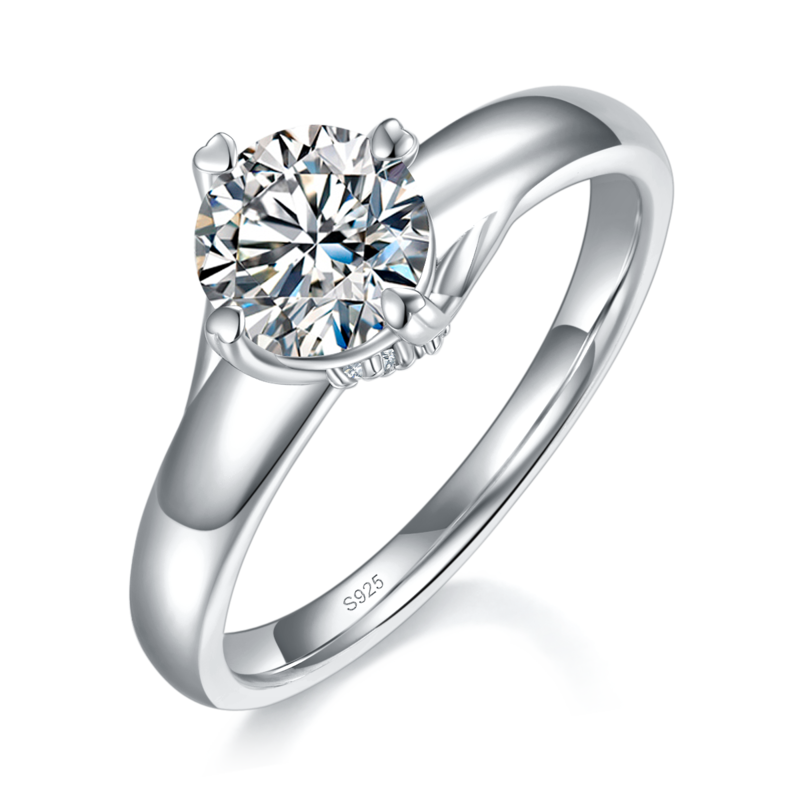 爱心四爪Women's RingS925银镀白金定制选款主石Moissanite1.0ct/副石高碳钻