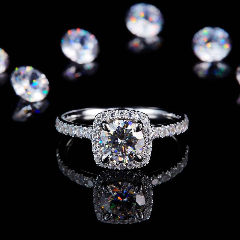 方包Women's RingS925银镀白金定制选款主石Moissanite1.0ct/副石高碳钻