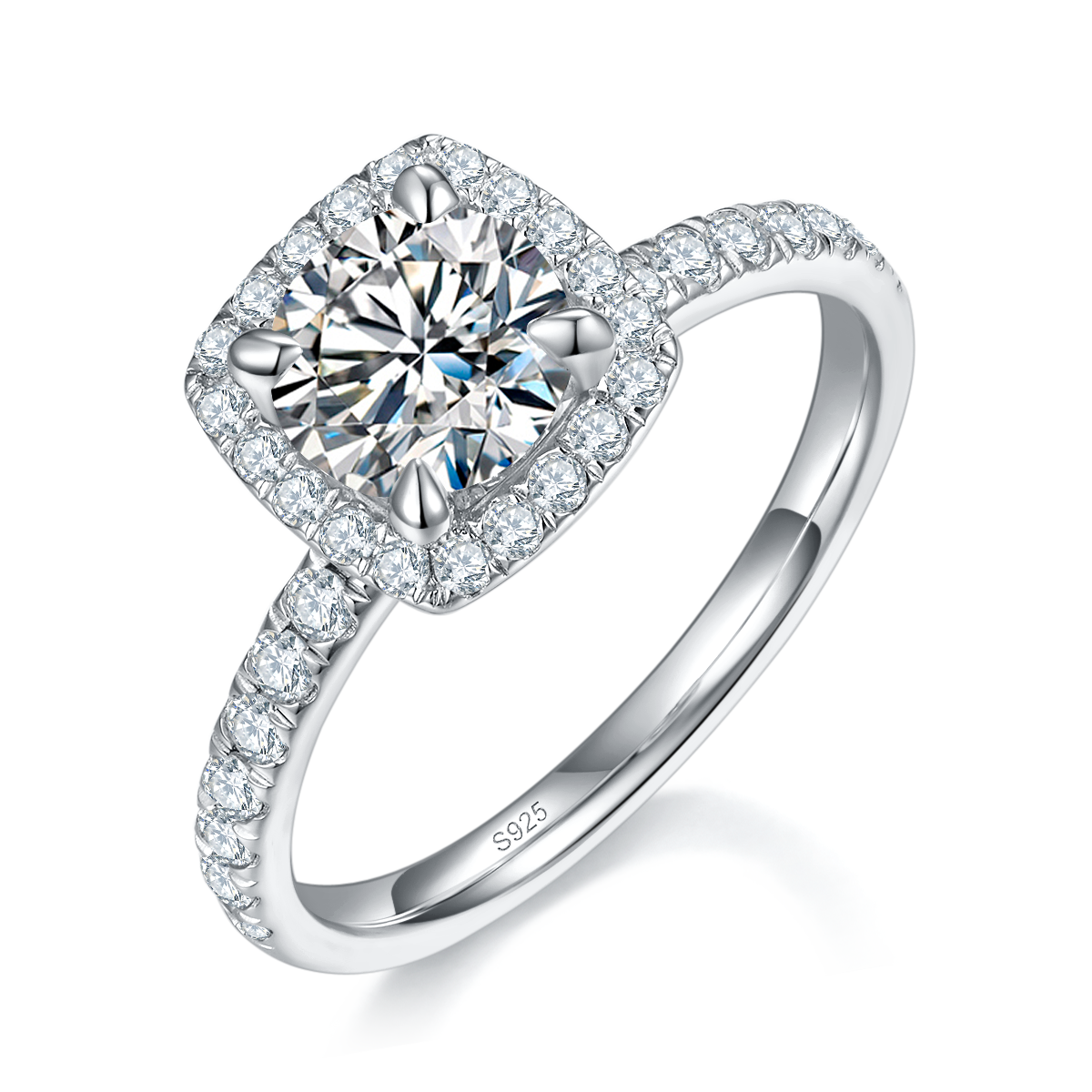 Fang Bao Women's Ring S925 Silver Plated Platinum Customized Selection Main Stone Moissanite 1.0ct/Side Stone Cubic Zirconia