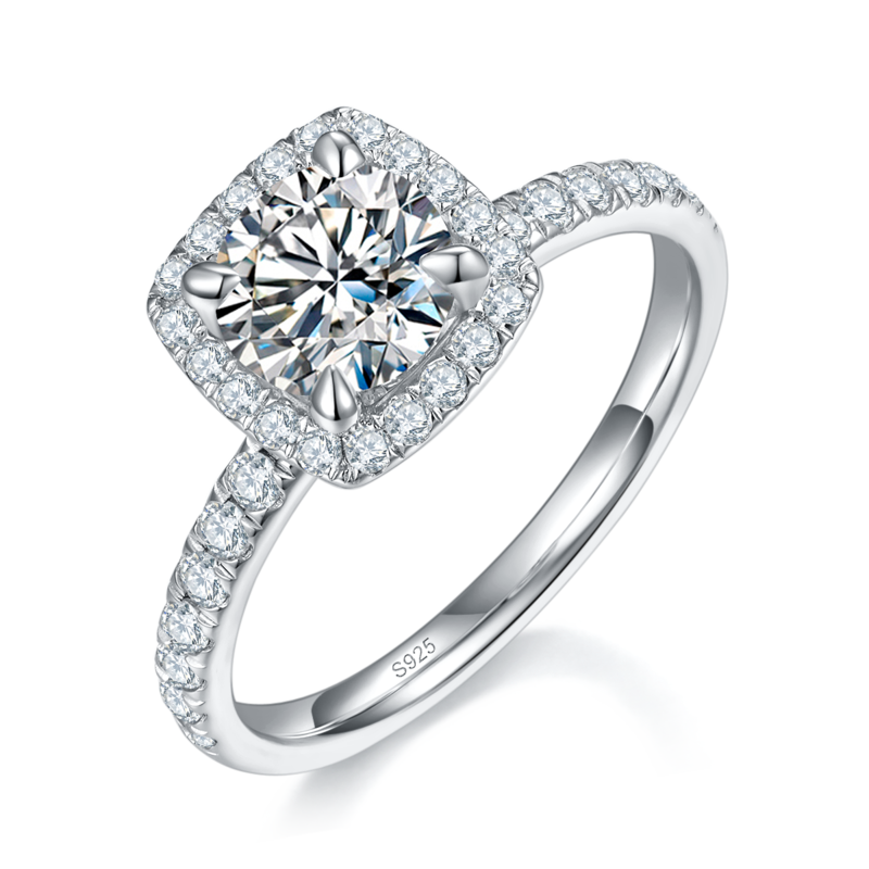 方包Women's RingS925银镀白金定制选款主石Moissanite1.0ct/副石高碳钻