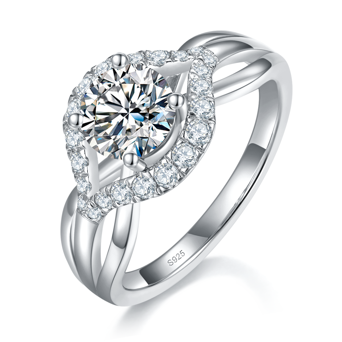 扭臂女戒S925银镀白金定制选款主石莫桑钻1.0ct/副石高碳钻