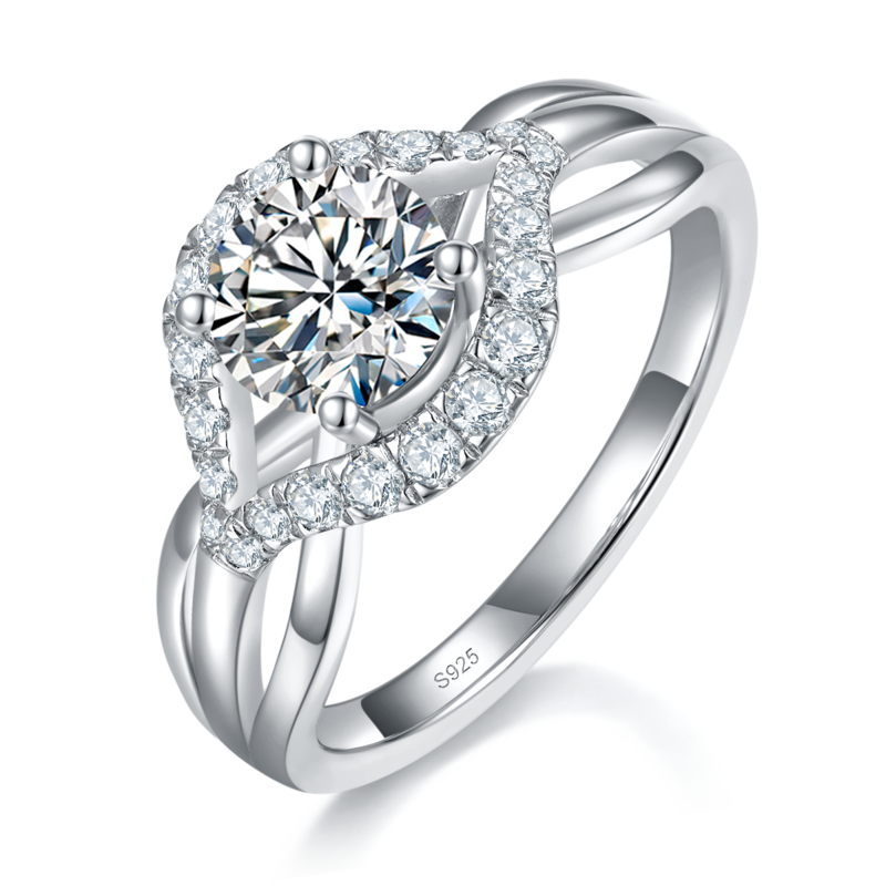 扭臂Women's RingS925银镀白金定制选款主石Moissanite1.0ct/副石高碳钻