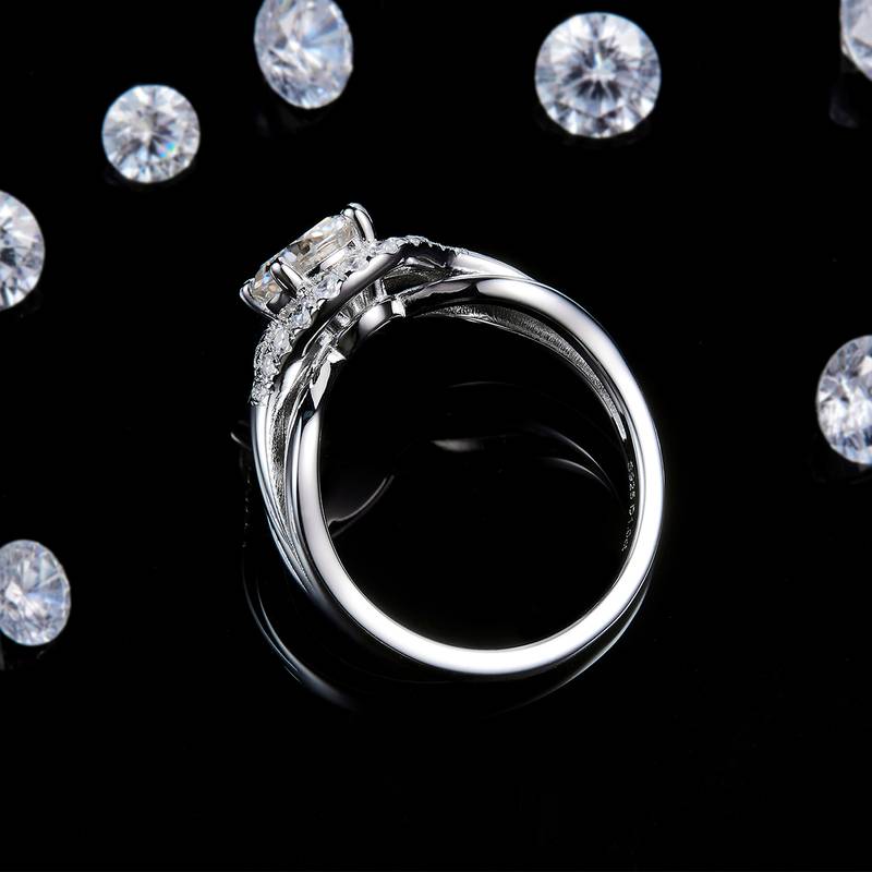 扭臂Women's RingS925银镀白金定制选款主石Moissanite1.0ct/副石高碳钻