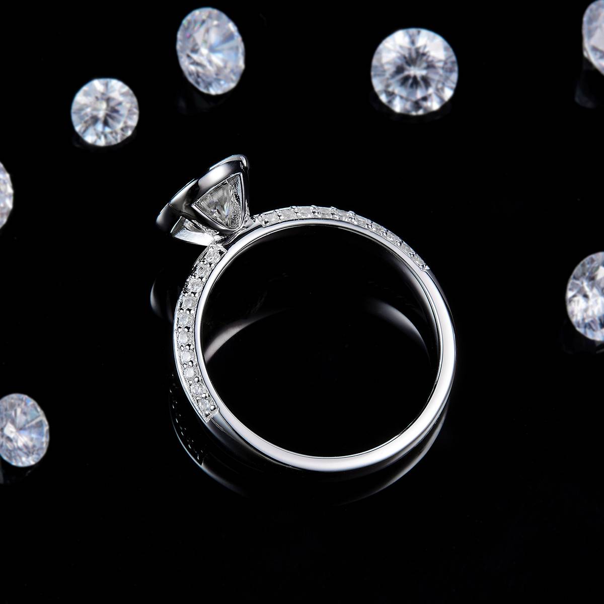 Micro Inlaid Water Bubble Women's Ring S925 Silver Plated Platinum Customized Selection Main Stone Moissanite 1.0ct/Side Stone Cubic Zirconia