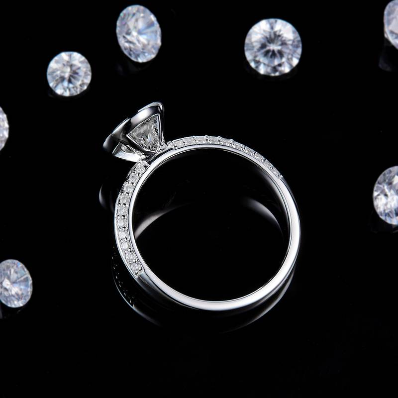 微镶水泡Women's RingS925银镀白金定制选款主石Moissanite1.0ct/副石高碳钻