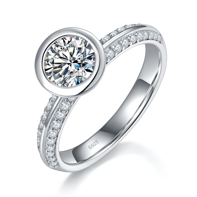 微镶水泡Women's RingS925银镀白金定制选款主石Moissanite1.0ct/副石高碳钻