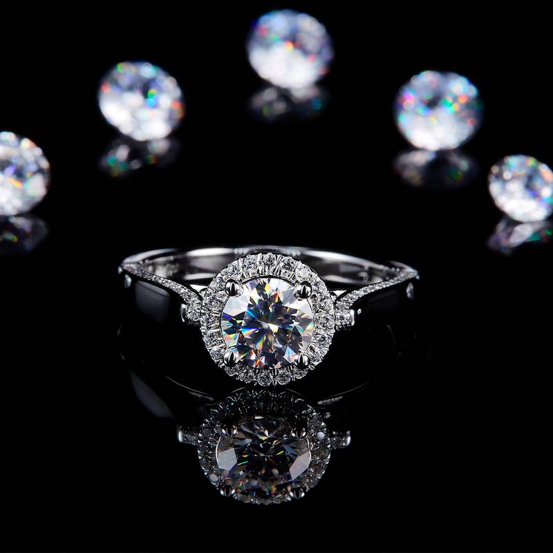 光臂圆包Women's RingS925银镀白金定制选款主石Moissanite1.0ct/副石高碳钻