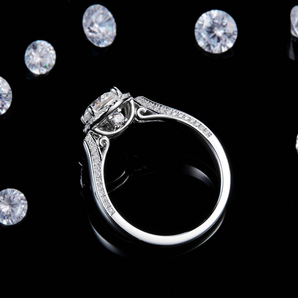 Barearm Round Bag Women's Ring S925 Silver Plated Platinum Customized Selection Main Stone Moissanite 1.0ct/Side Stone Cubic Zirconia