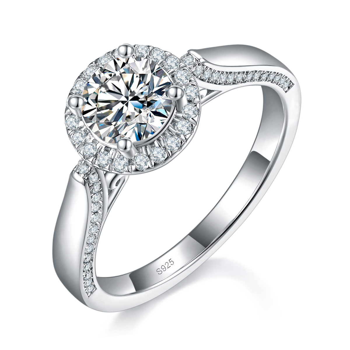 Barearm Round Bag Women's Ring S925 Silver Plated Platinum Customized Selection Main Stone Moissanite 1.0ct/Side Stone Cubic Zirconia