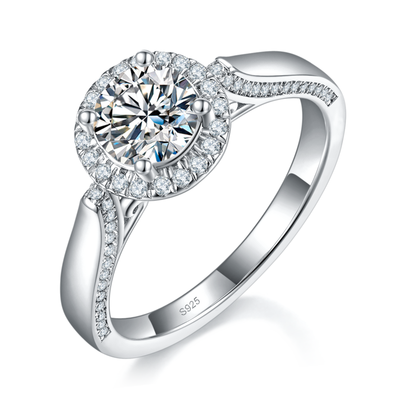光臂圆包Women's RingS925银镀白金定制选款主石Moissanite1.0ct/副石高碳钻