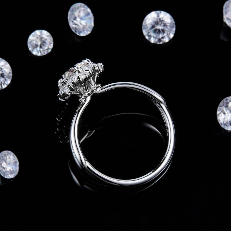 星辰花Women's RingS925银镀白金定制选款主石Moissanite1.0ct/副石高碳钻