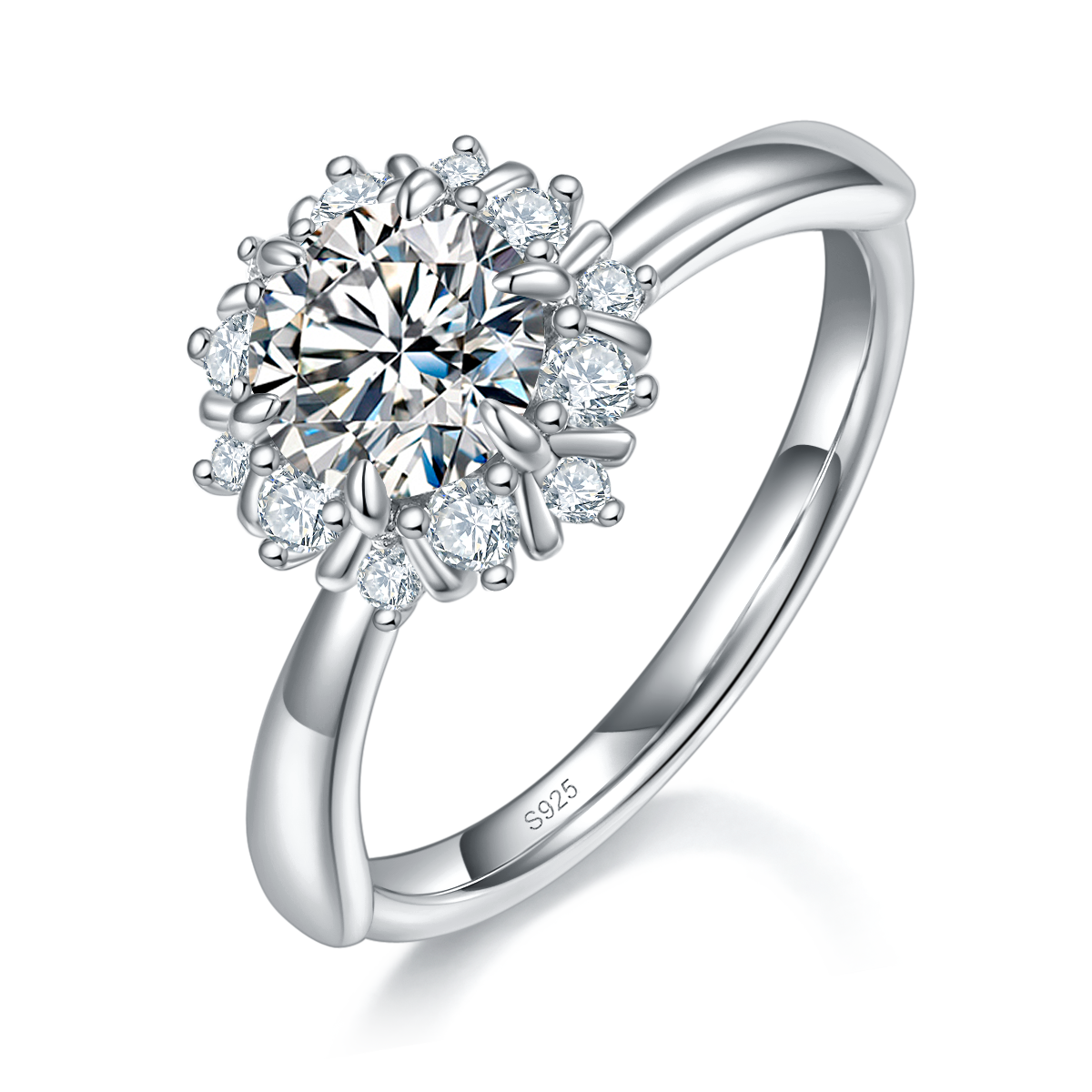 星辰花女戒S925银镀白金定制选款主石莫桑钻1.0ct/副石高碳钻