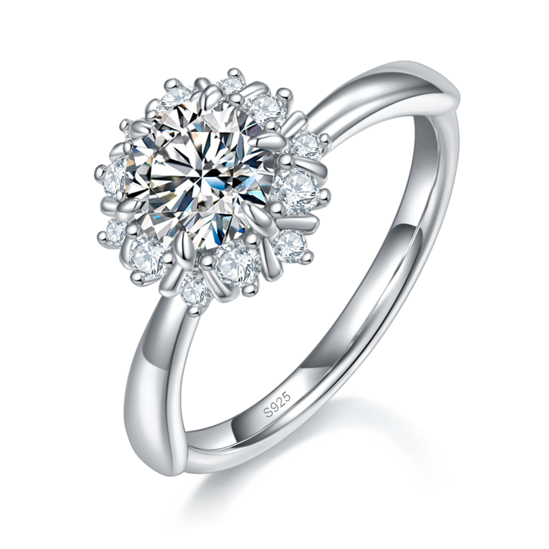 星辰花Women's RingS925银镀白金定制选款主石Moissanite1.0ct/副石高碳钻