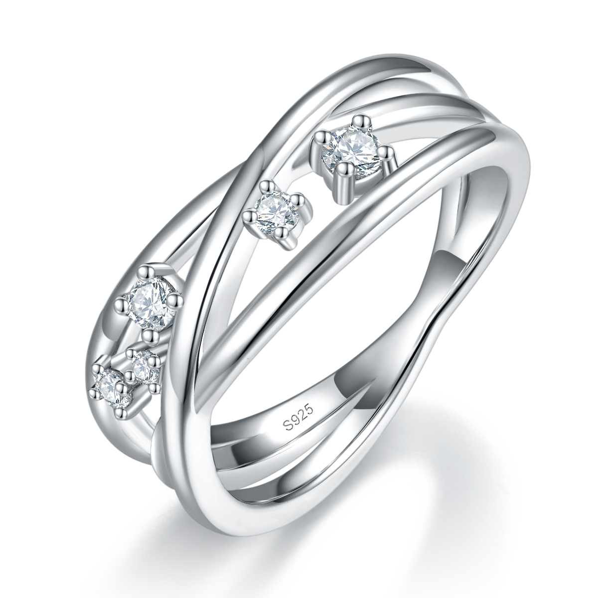 简约排戒S925银镀白金定制选款副石莫桑钻0.165ct