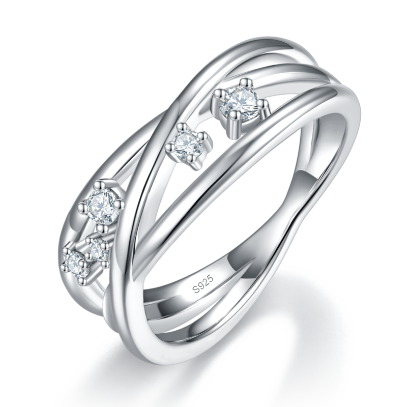 简约排戒S925银镀白金定制选款副石Moissanite0.165ct