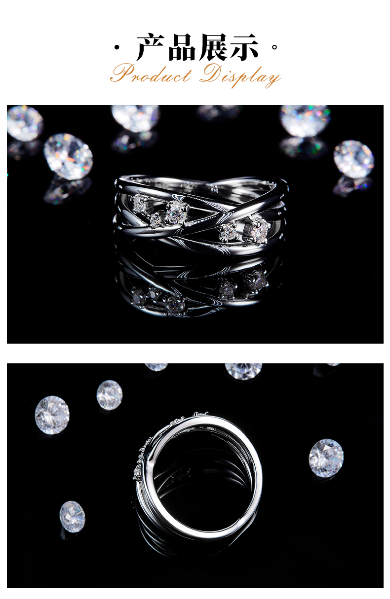 简约排戒S925银镀白金定制选款副石莫桑钻0.165ct - 3