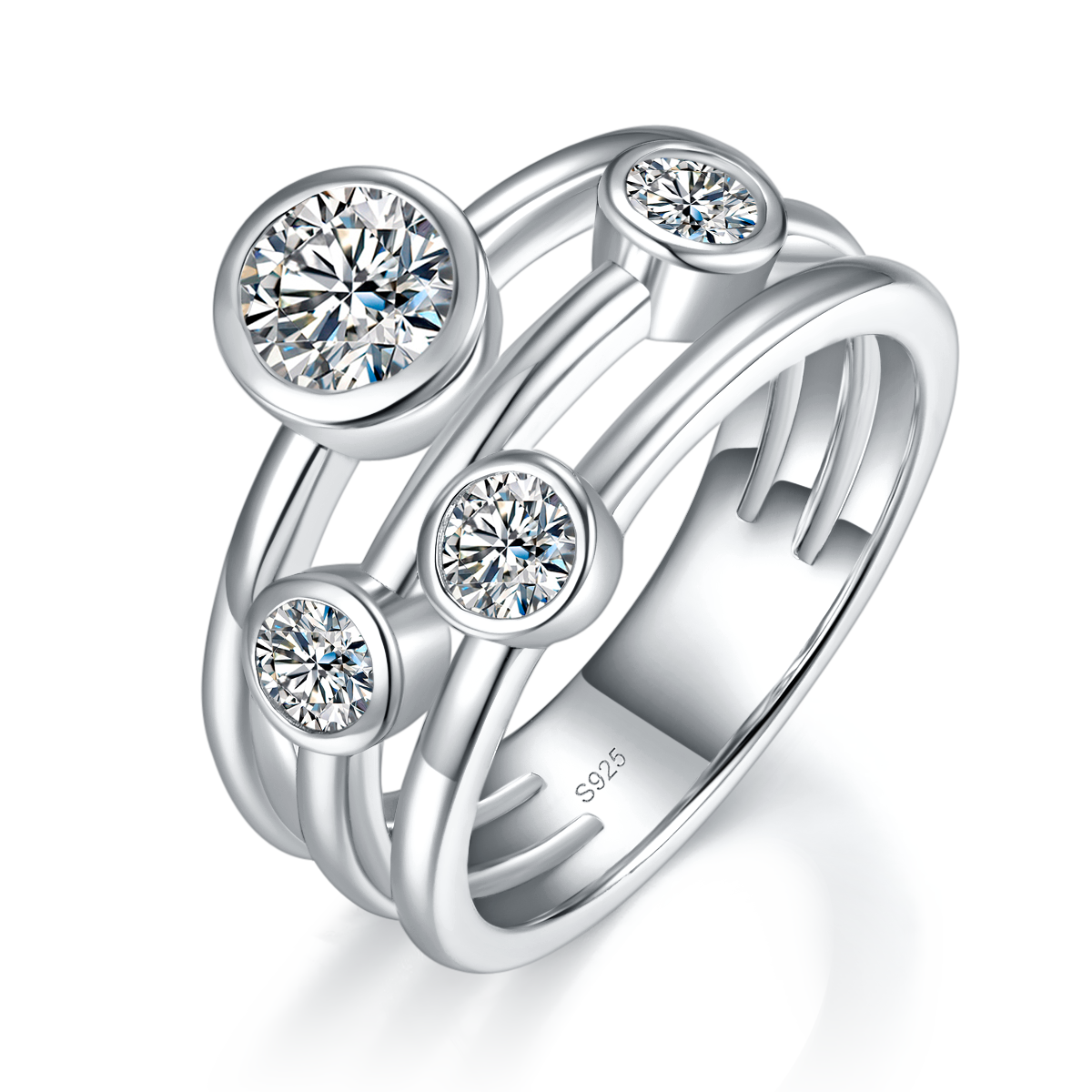 水泡女戒S925银镀白金定制选款主石莫桑钻0.6ct/副石高碳钻