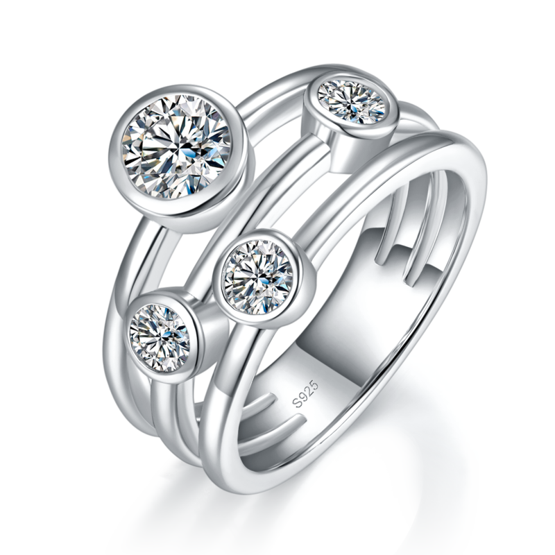 水泡Women's RingS925银镀白金定制选款主石Moissanite0.6ct/副石高碳钻
