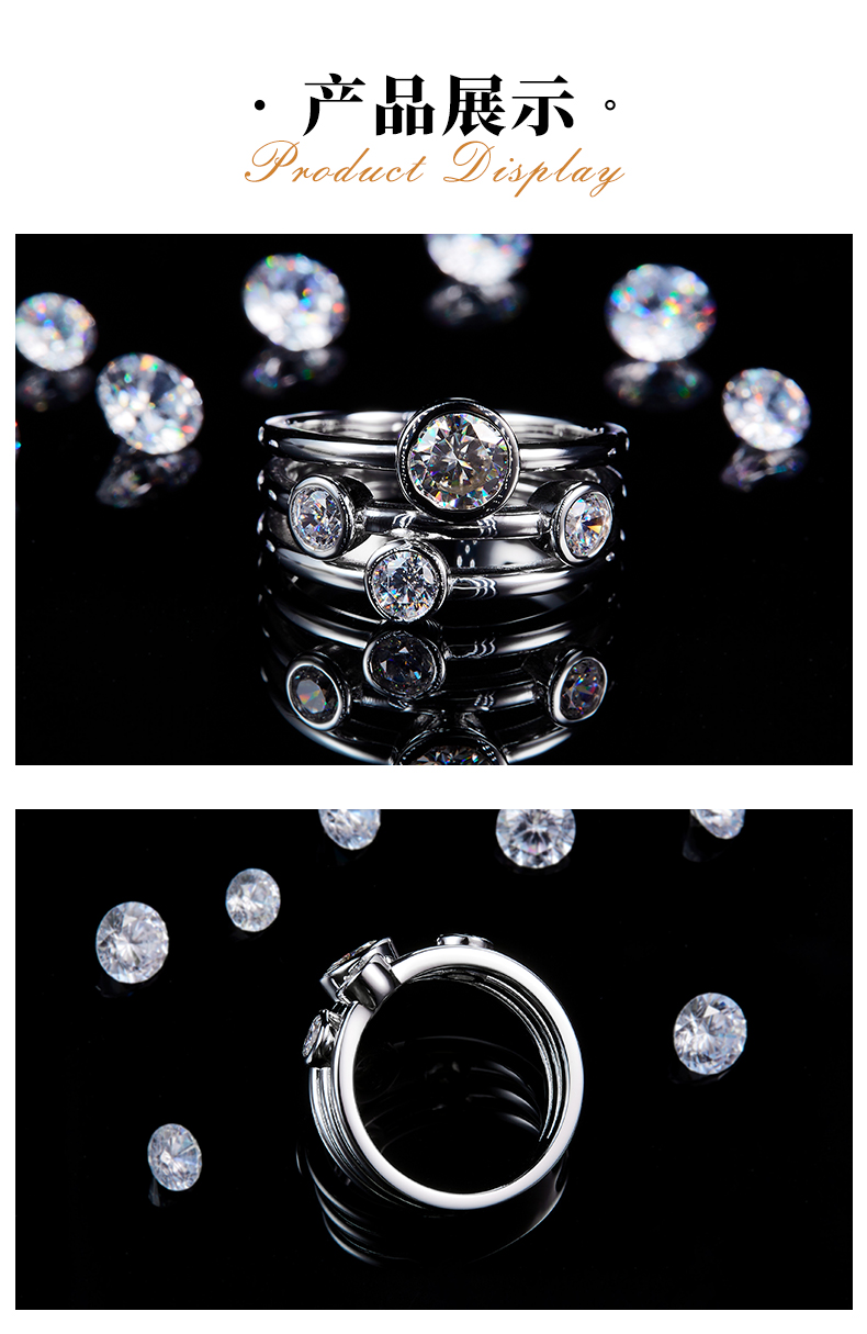 水泡女戒S925银镀白金定制选款主石莫桑钻0.6ct/副石高碳钻 - 3
