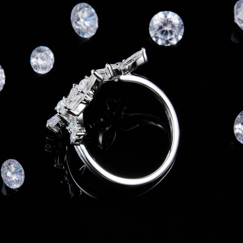 花朵开口Women's RingS925银镀白金定制选款副石Moissanite1.04ct