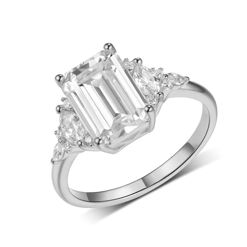 MR0180款S25银镀18K黄金祖母绿切割MoissaniteAffordable LuxuryWomen's Ring主石3.0ct/10*7mmmm
