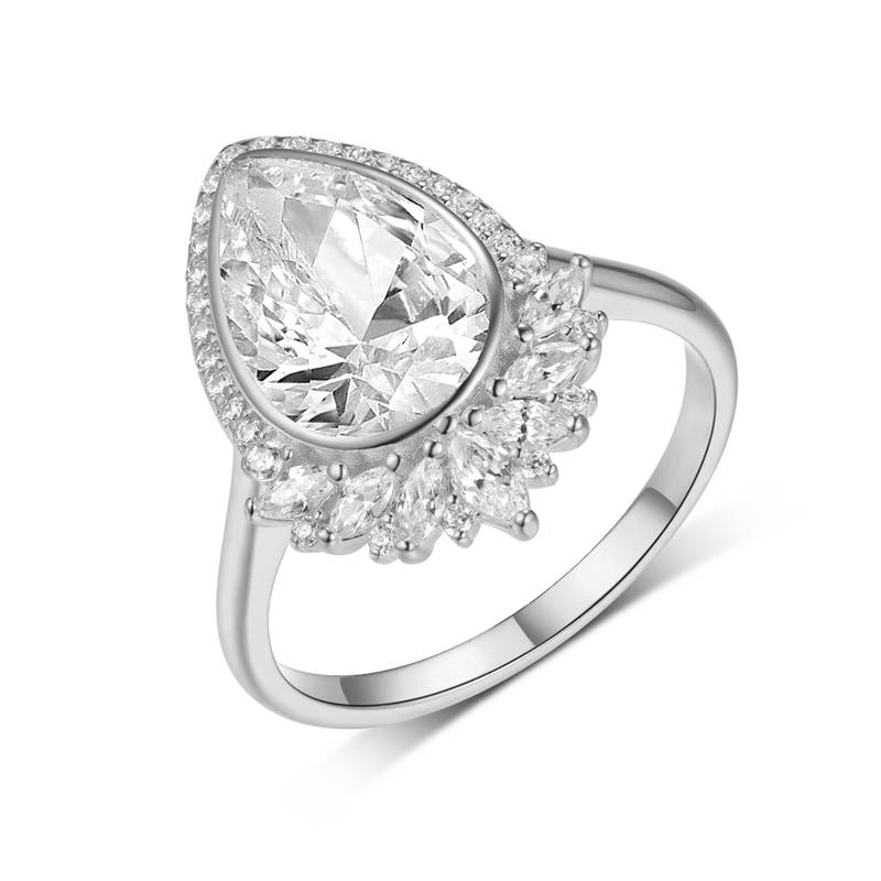 MR0179款S25银镀18K黄金水滴形Moissanite豪华Women's Ring主石4ct/8*12mmmm