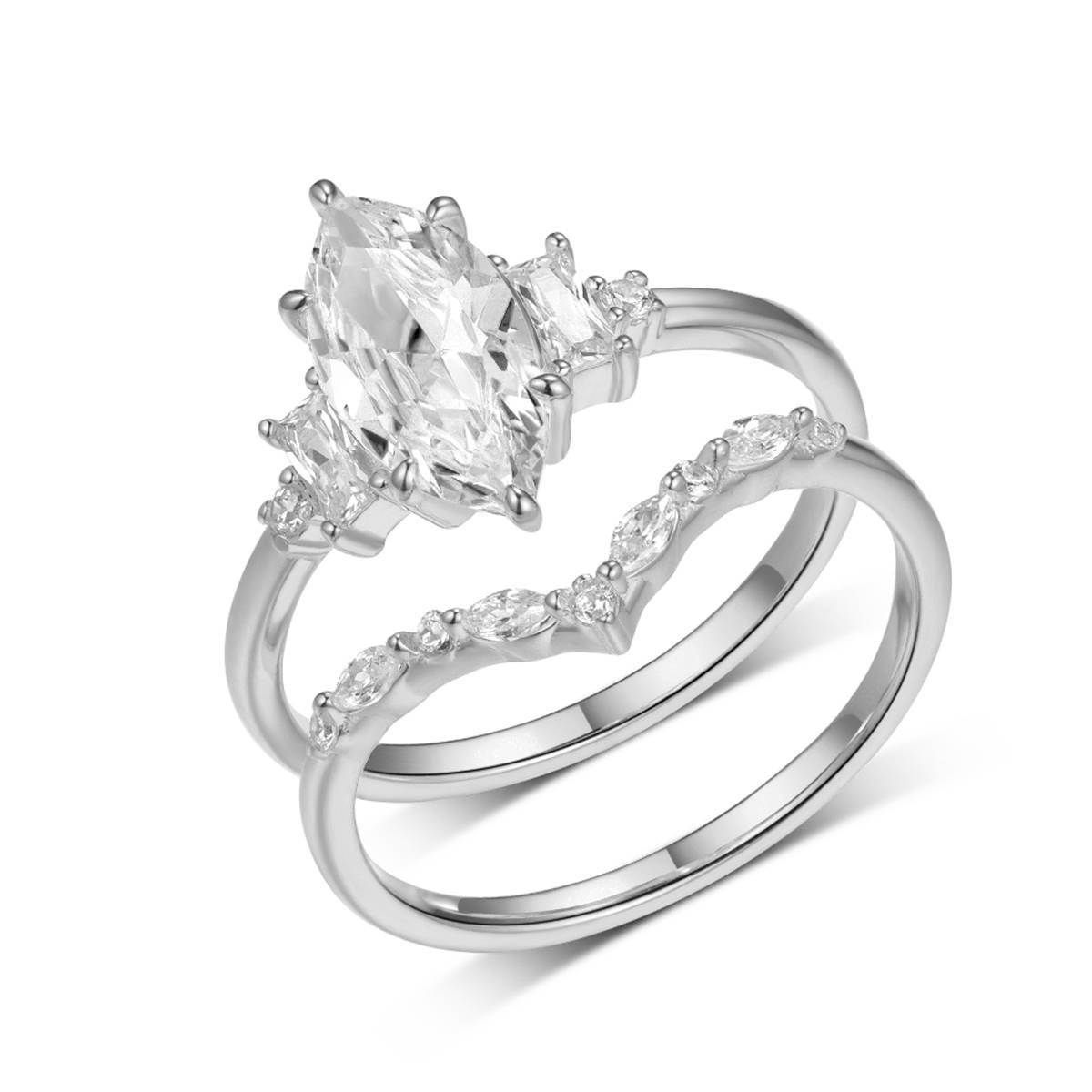 MR0170款S25银镀18K黄金马眼形MoissaniteExquisite女套戒主石2.0ct/12*6mmmm