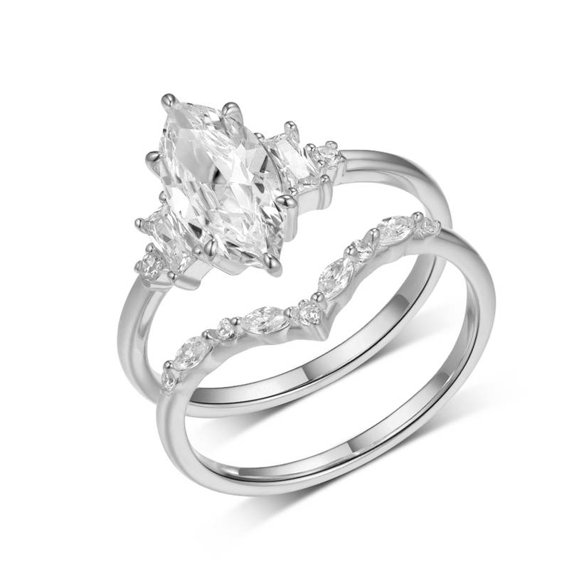 MR0170款S25银镀18K黄金马眼形MoissaniteExquisite女套戒主石2.0ct/12*6mmmm