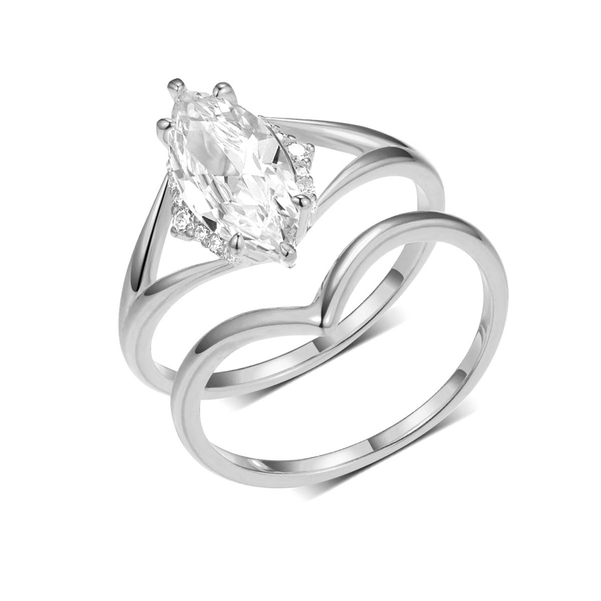 MR0167款S25银镀18K黄金马眼形Moissanite简约女套戒主石2.0ct/12*6mmmm