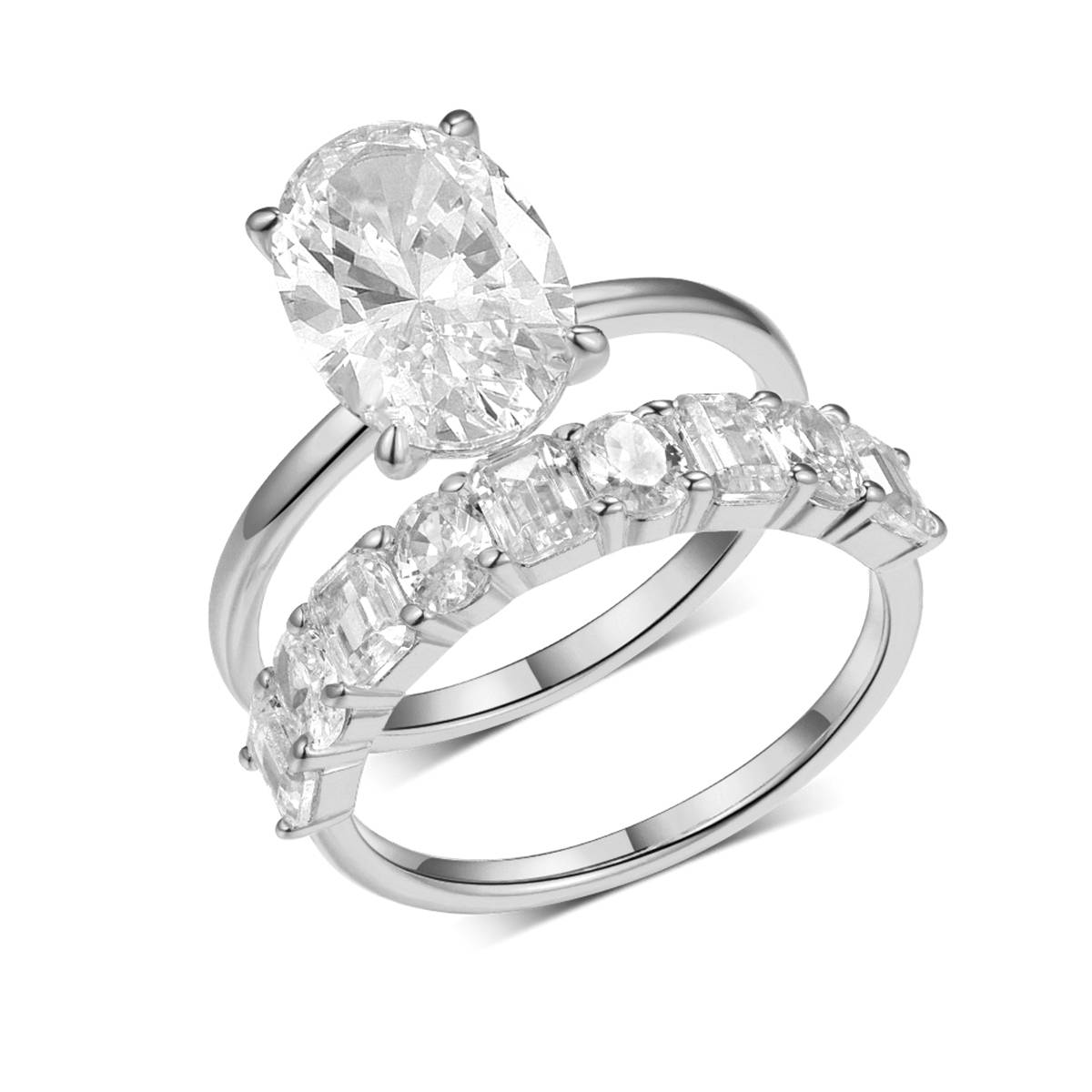 MR0165款S25银镀18K黄金蛋形莫桑钻豪华女套戒主石4.5ct/12*8mm