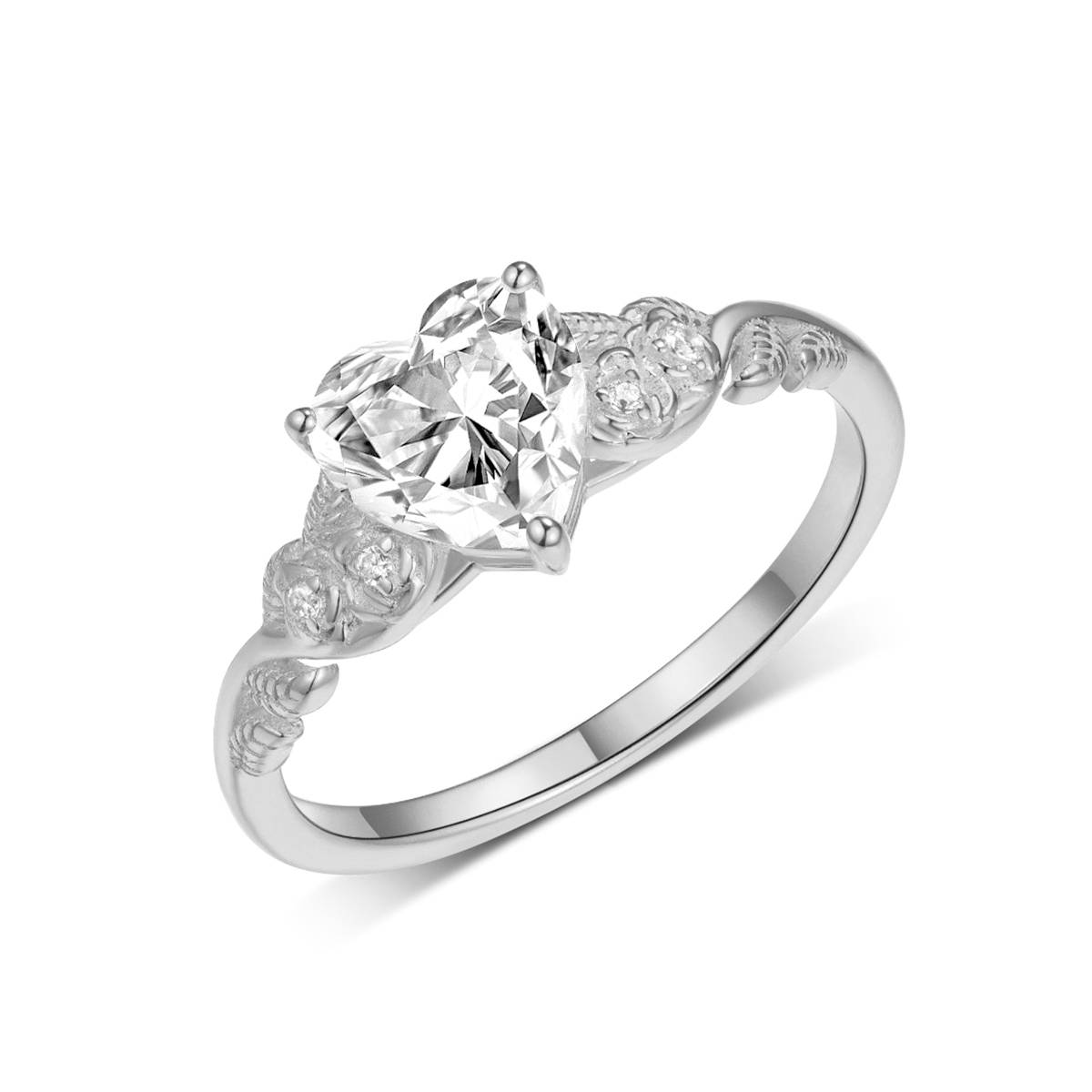 MR0163款S25银镀18K黄金心形莫桑钻藤蔓花朵女戒主石1.5ct/7.0mm