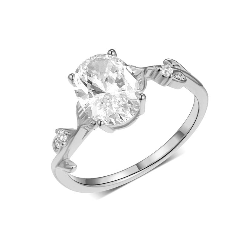 MR0162款S25银镀18K黄金蛋形Moissanite枝叶款Women's Ring主石2.0ct/9*7mmmm
