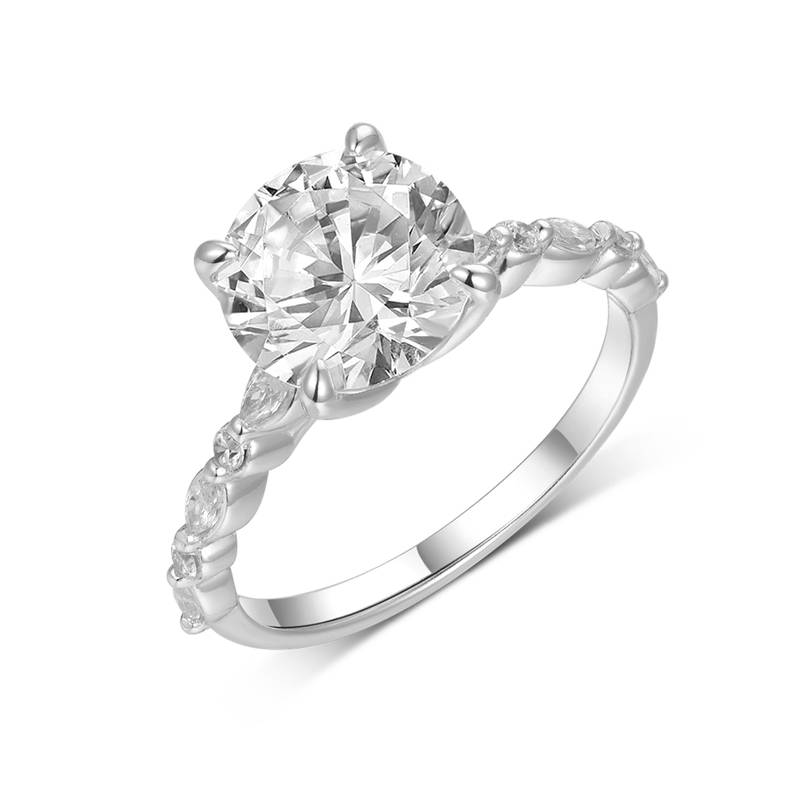 MR0158款S25银镀18K黄金圆形Moissanite豪华花苞Women's Ring主石3.0ct/9.0mm