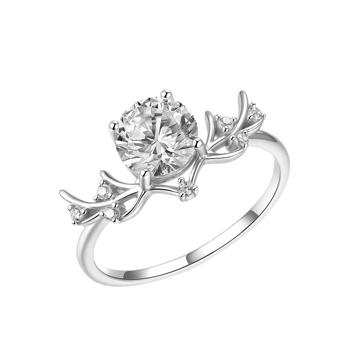 MR0156款S25银镀18K黄金圆形莫桑钻藤蔓枝叶女戒主石1.2ct/7.0mm