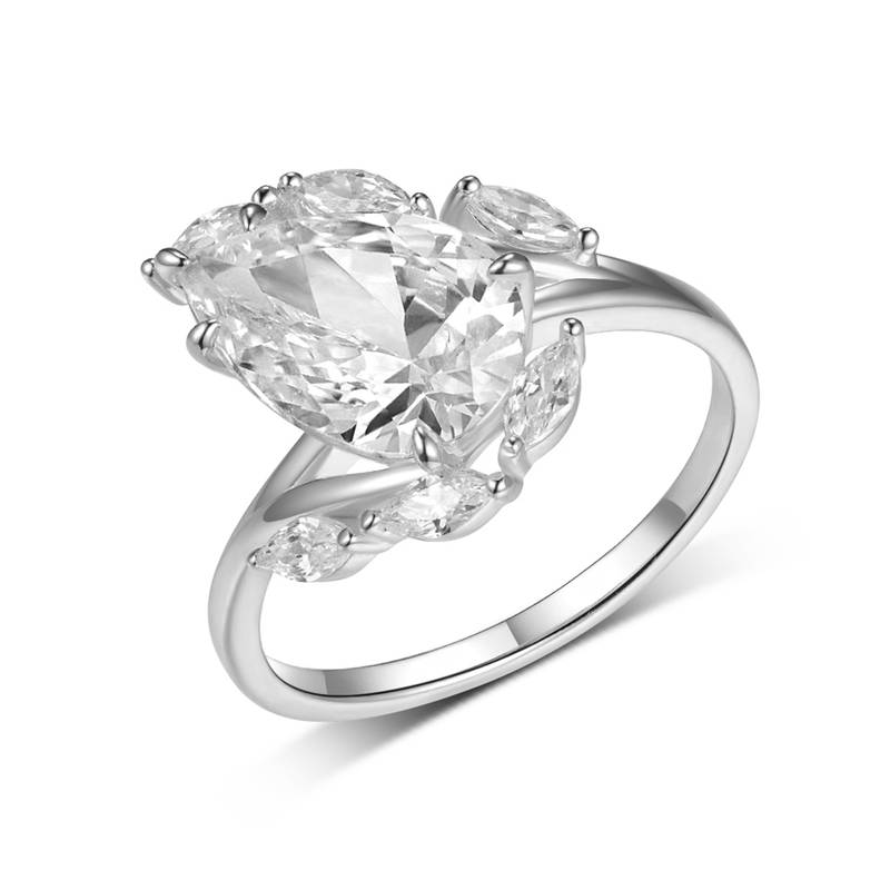 MR0145款S25银镀18K黄金Luxury水滴形MoissaniteWomen's Ring主石4.0ct/12*8mmmm