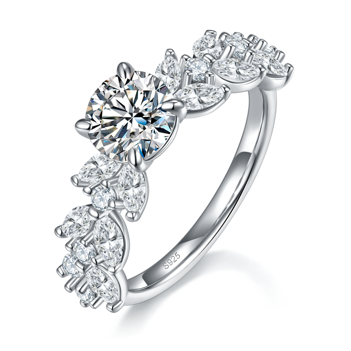 Marquis Diamond Irregular Arm Women's Ring S925 Silver Plated Platinum Customized Selection Main Stone Moissanite 1.0ct/Side Stone Cubic Zirconia