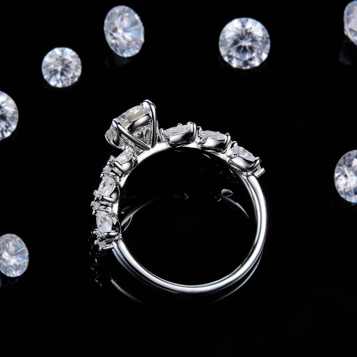 Marquis Diamond Irregular Arm Women's Ring S925 Silver Plated Platinum Customized Selection Main Stone Moissanite 1.0ct/Side Stone Cubic Zirconia