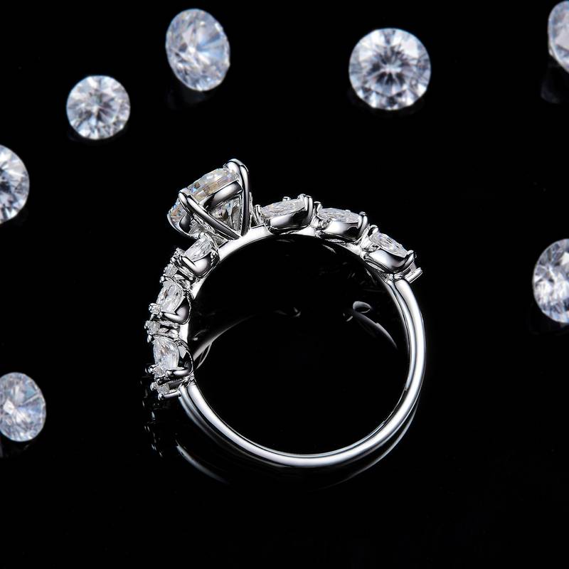 马眼钻不规则戒臂女戒S925银镀白金定制选款主石莫桑钻1.0ct/副石高碳钻
