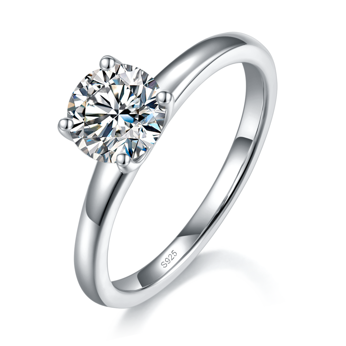 光臂四爪女戒S925银镀白金定制选款主石莫桑钻1.0ct