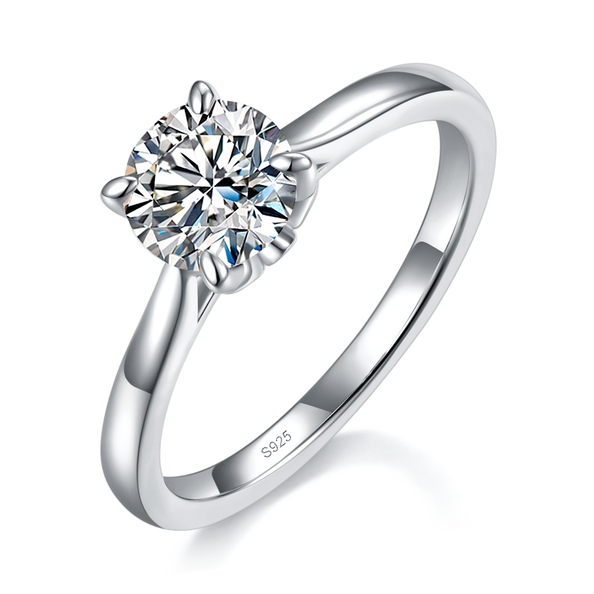 Light Arm Petal Four Claw Women's Ring S925 Silver Plated Platinum Customized Selection Main Stone Moissanite 1.0ct
