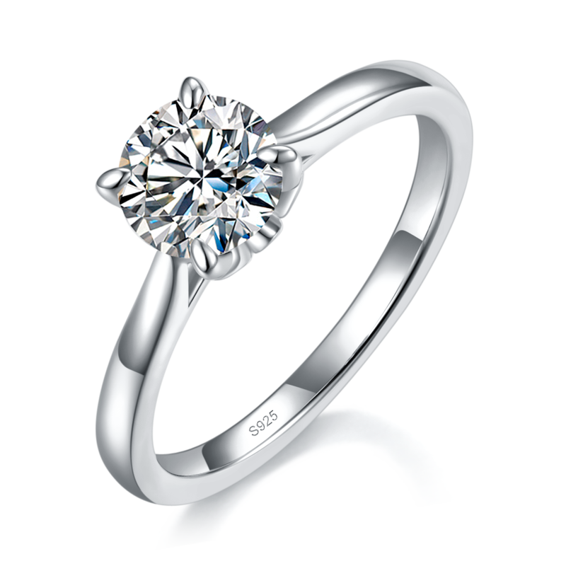 光臂花瓣四爪Women's RingS925银镀白金定制选款主石Moissanite1.0ct