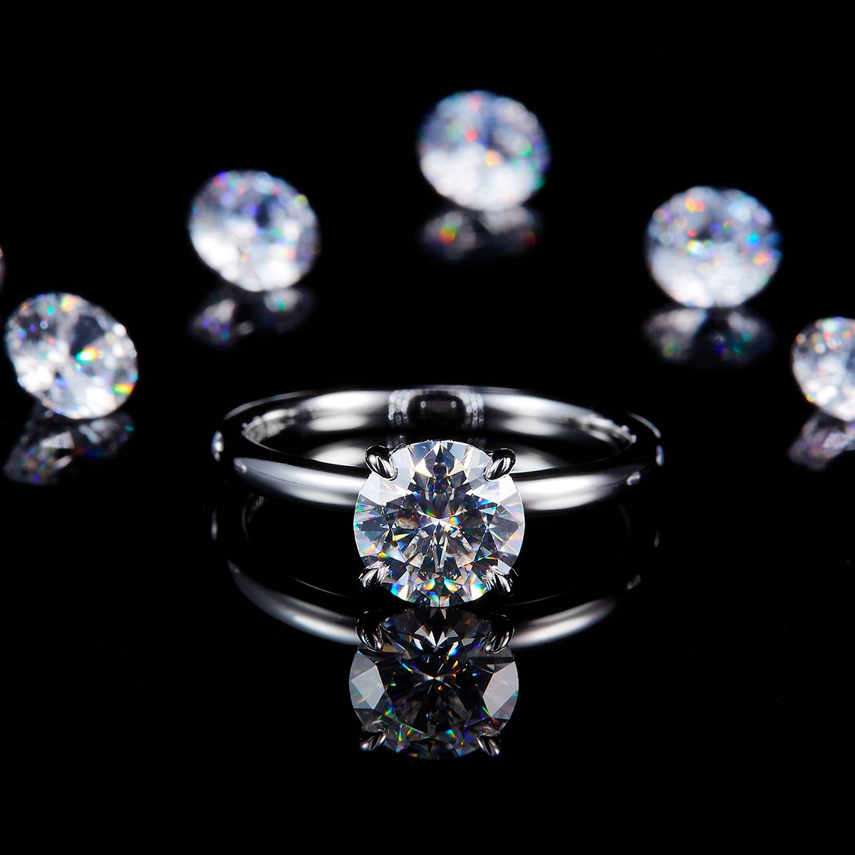 Bare arm broken diamond micro inlaid petal four claw women's ring S925 silver plated platinum customized selection main stone Moissanite 1.5ct/Side Stone Cubic Zirconia