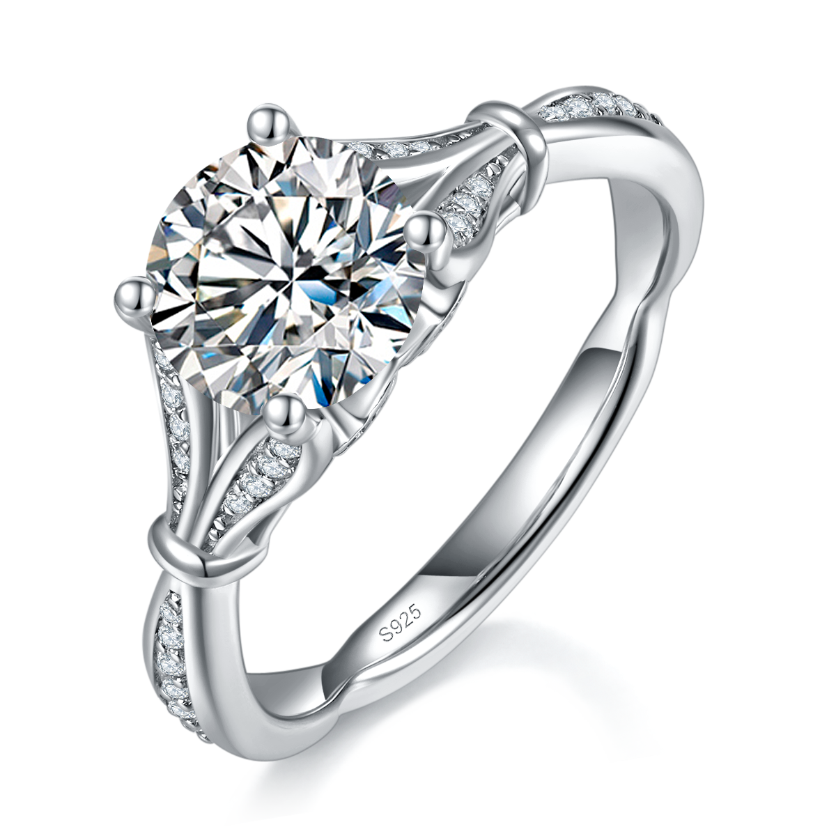 Light Luxury Full Diamond Women's Ring S925 Silver Plated Platinum Customized Selection Main Stone Moissanite 1.5ct/Side Stone Cubic Zirconia