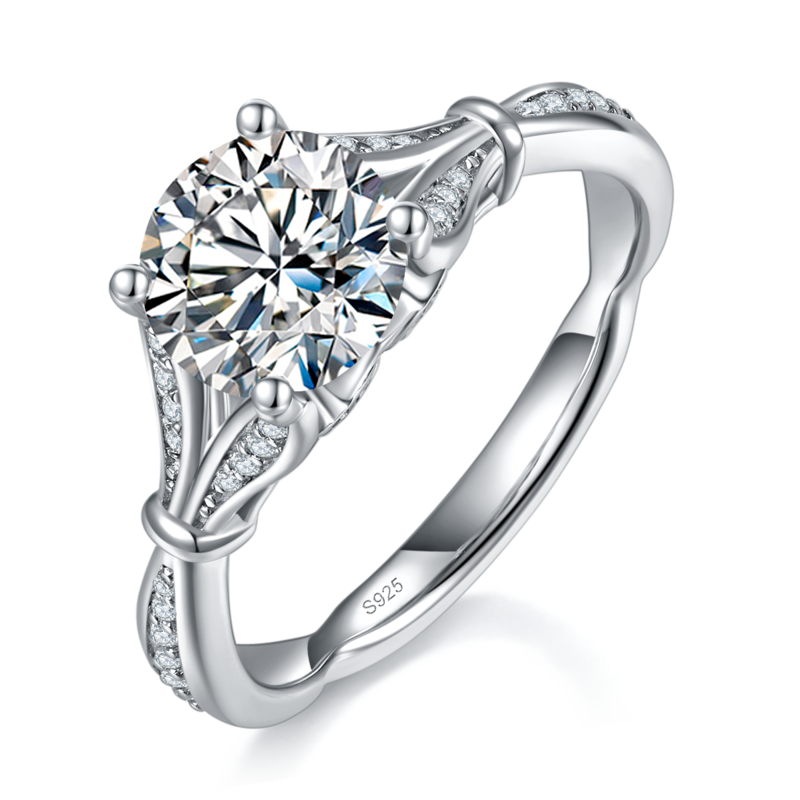 Affordable Luxury满钻Women's RingS925银镀白金定制选款主石Moissanite1.5ct/副石高碳钻